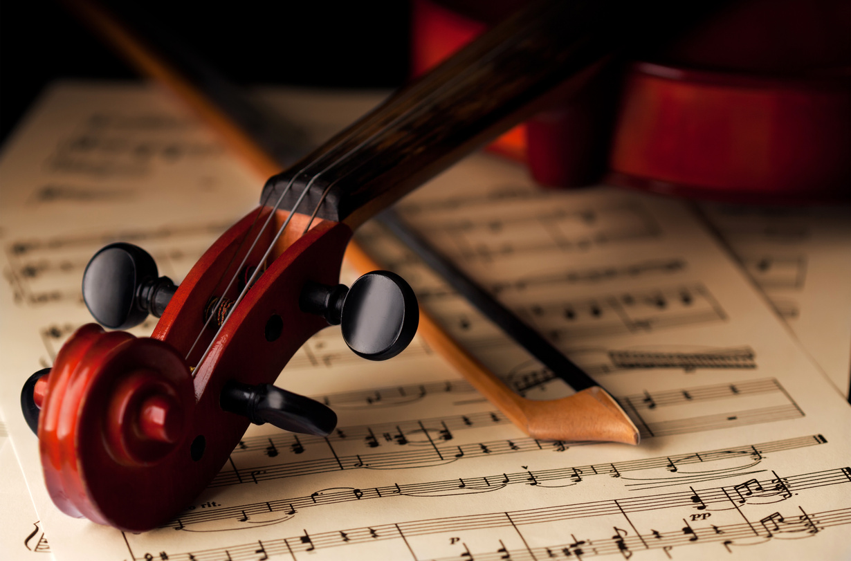 Close Up of Violin and Musical Sheet